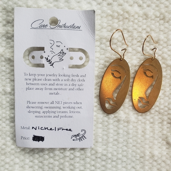 Brass Abstract Face Earrings - Picture 3 of 3